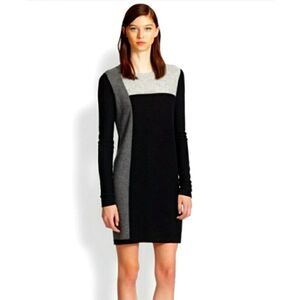 Vince Cashmere Colorblock Sweater Dress size M Black Gray Long Sleeve